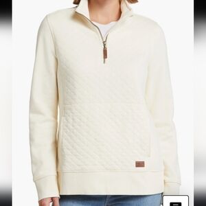 L.L. Bean womens Quilted Quarter Zip Cotton Pullover Cream Size M